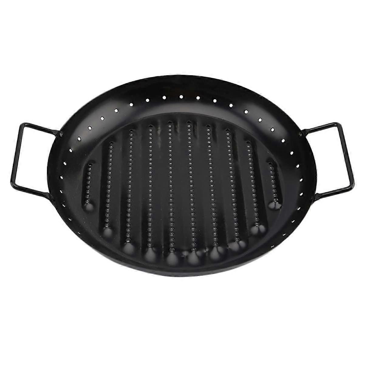 Round Non-Stick Grill Pan for Outdoor BBQ, Durable Baking Tray with Two Handles for Vegetable Skewers and Meat, Induction Compatible