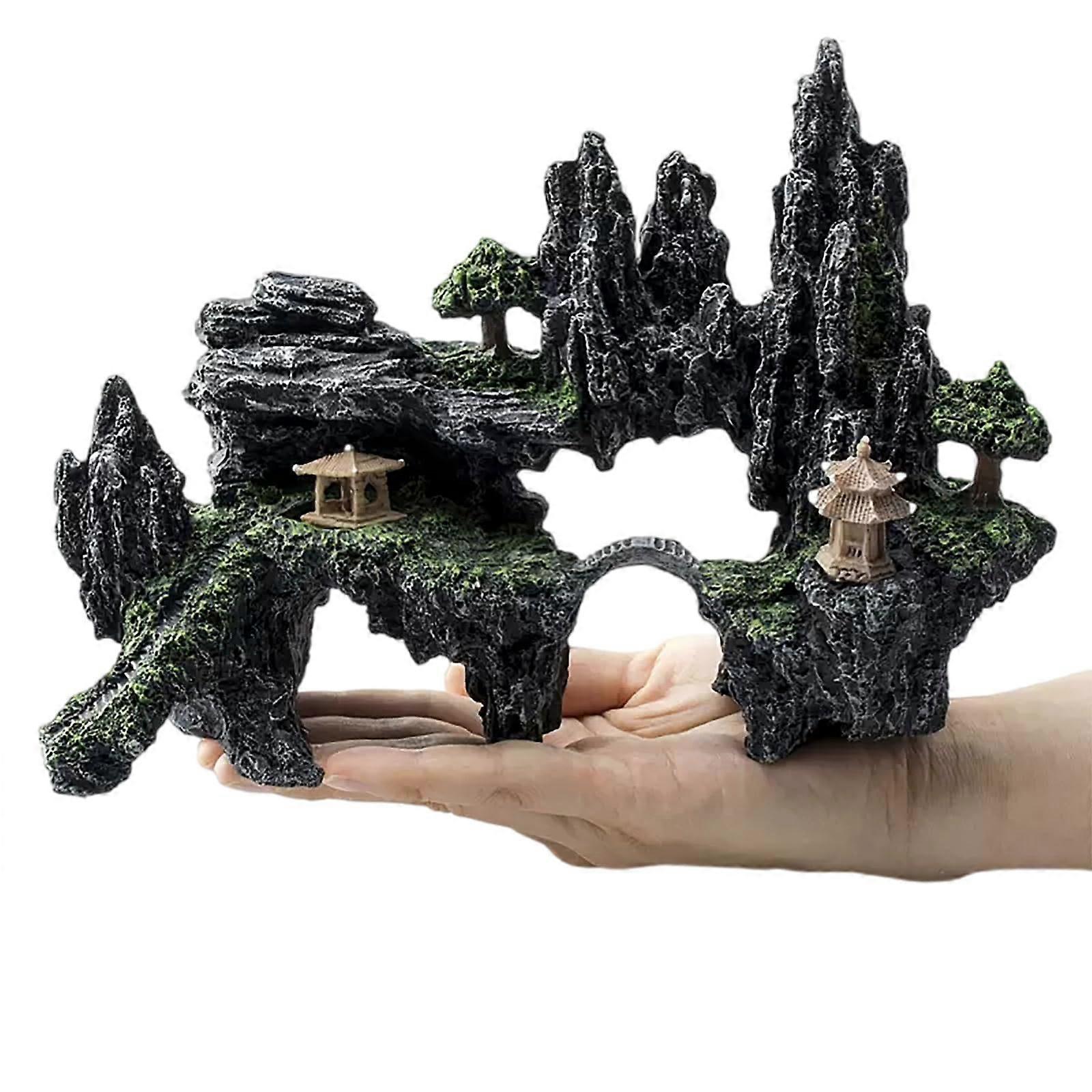 Aquarium decoration with mountain view, stone, artificial rock cave, landscape decoration, solid color