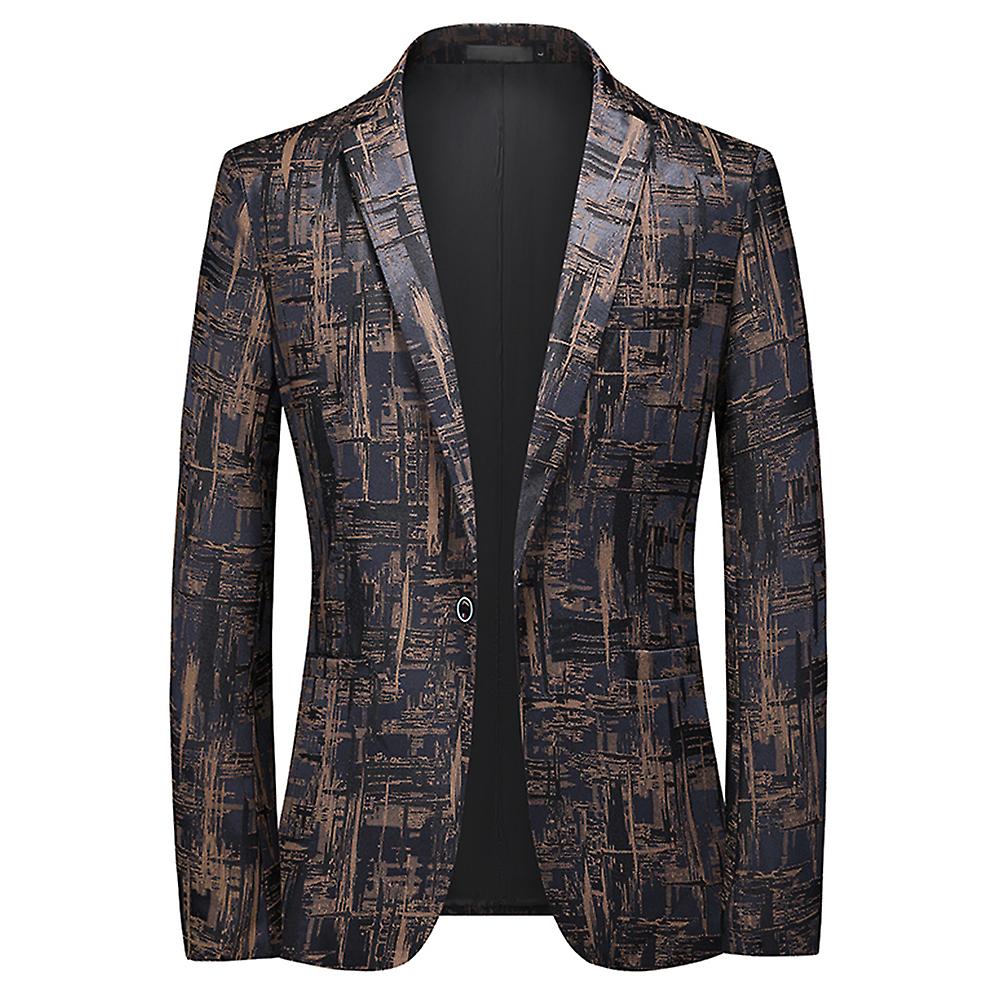 Cloudstyle Men's Casual Plaid Notched Lapel 1 Button Blazer