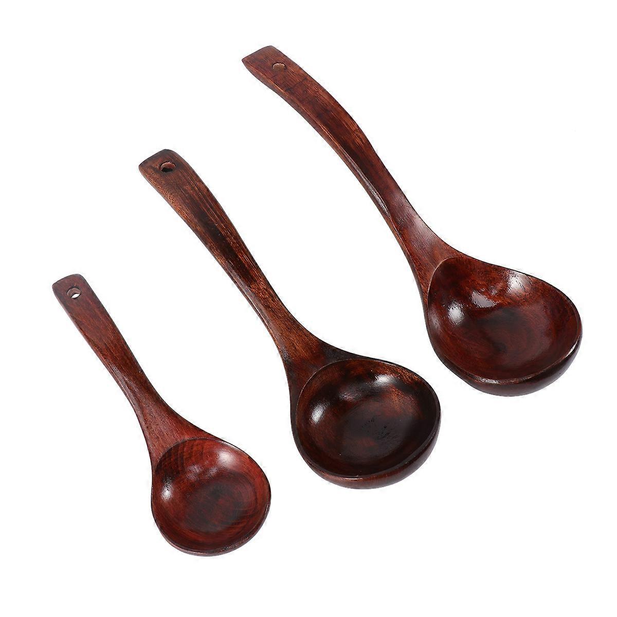Mixing Spoons For Cooking Natural Nanmu Handmade Polished Serving Soup Family Use 24cm 3Pcs