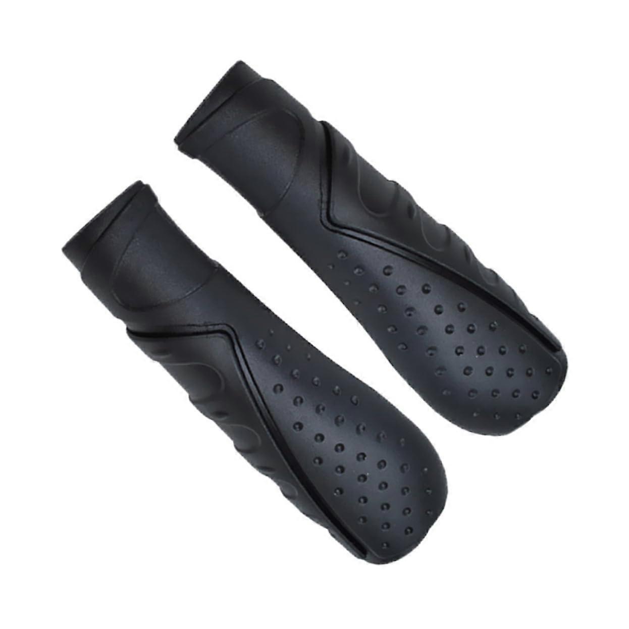 Ergonomic bicycle grips, slipresistant and shockabsorbing for mountain bikes and road bikes, black with grip in wet and sweaty conditions.