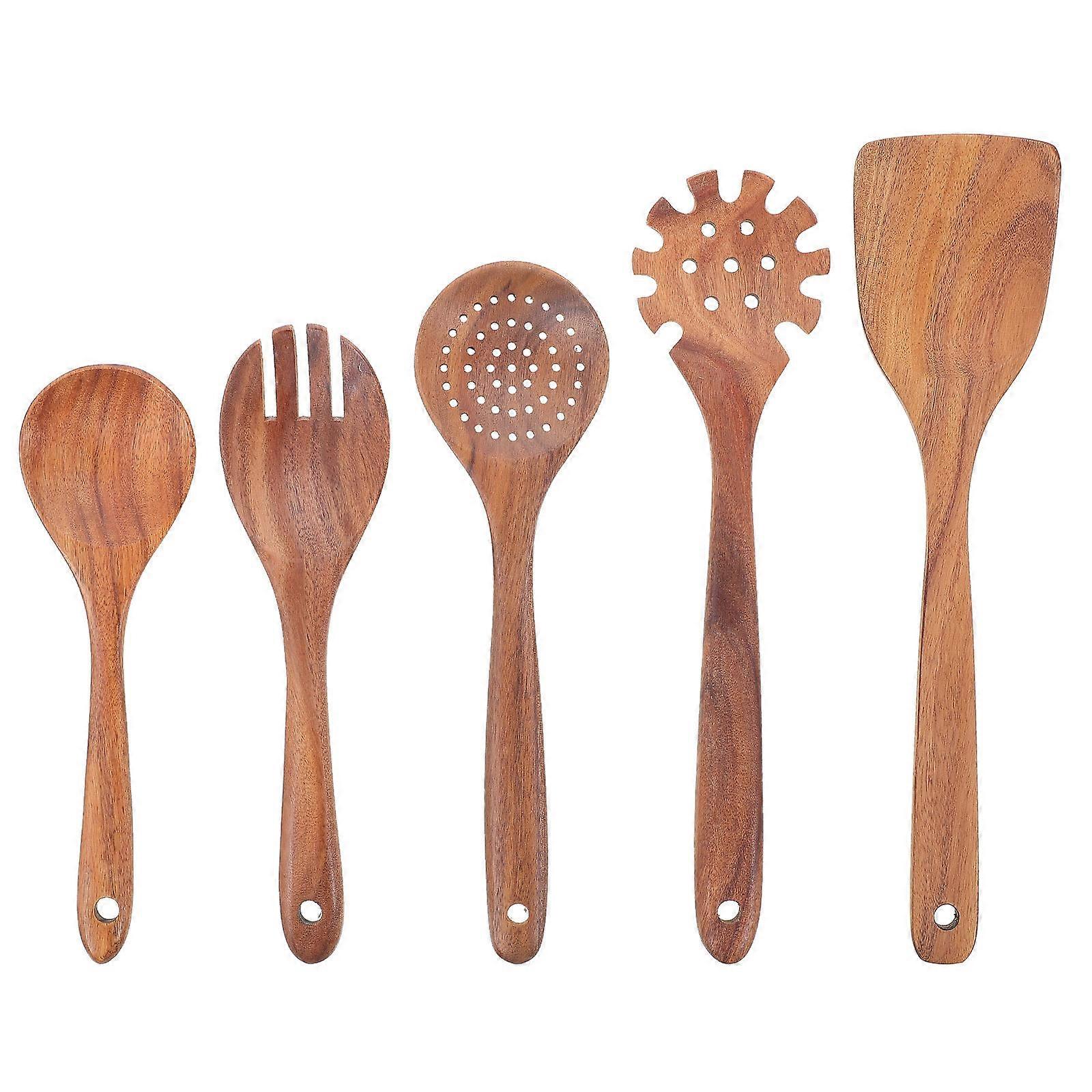 Wooden Utensils Set For Kitchen Use Everyday Tasks Ergonomic Handle Space Saving 1Set