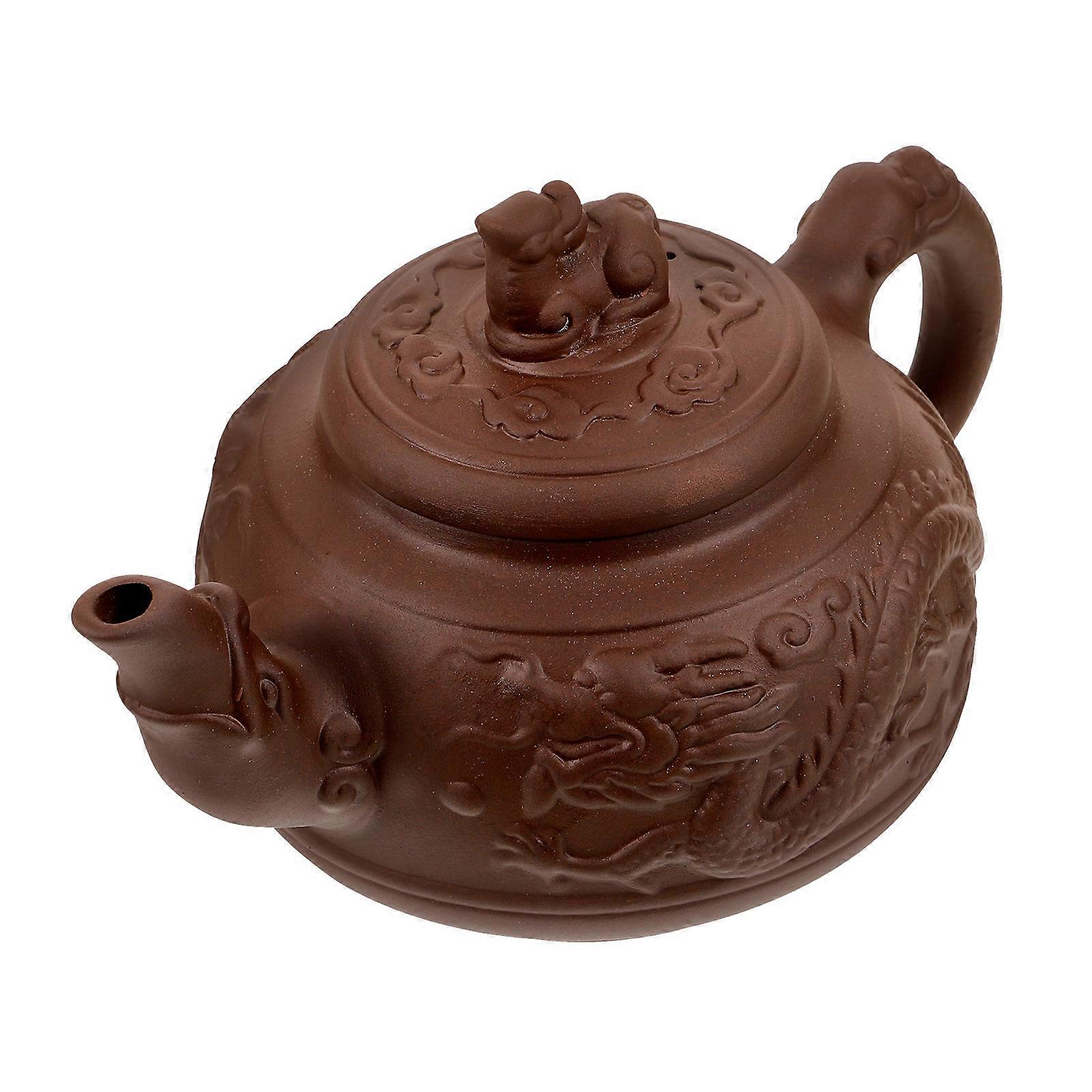 Embossed Purple Clay Dragon Teapot, Large Capacity Heat Resistant Ceramic Kung Fu Tea Pot with Ergonomic Handle for Loose Tea Brewing