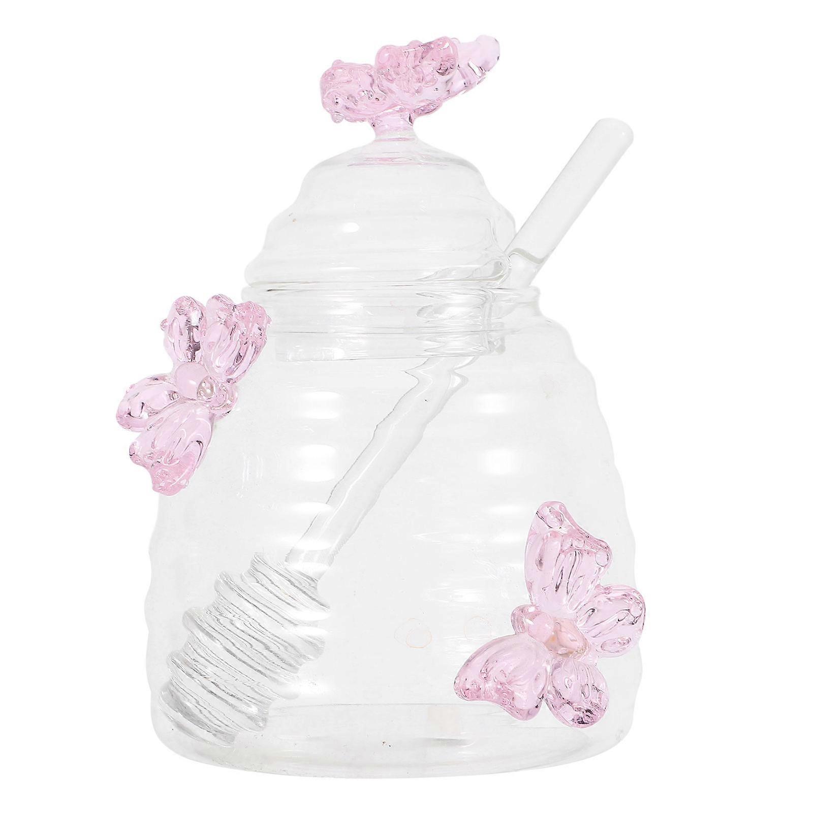 Creative Butterfly Transparent Glass Honey Pot with Dipper and Lid   Natural Seal Design for Easy Mixing and Freshness Preservation in Kitchen