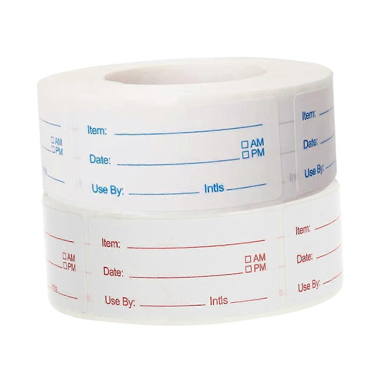 Food Storage Labels 2 Rolls Self-Adhesive Date Labels for Freezer Containers and Pantry Bins Red and Blue Kitchen Organization