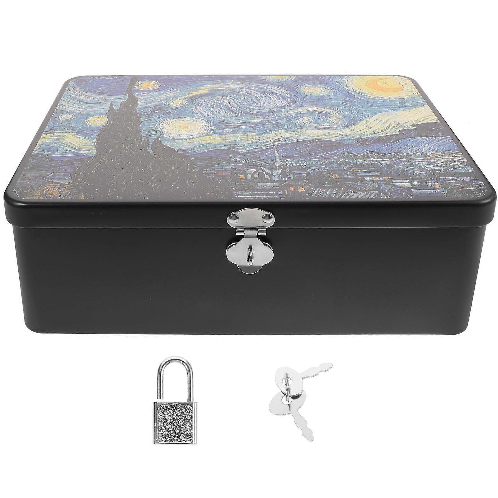 Vintage Style Decorative Tinplate Storage Box with Lock – Compact Keepsake Container for Jewelry, Coins, Crafts & Desktop Organization – Unique
