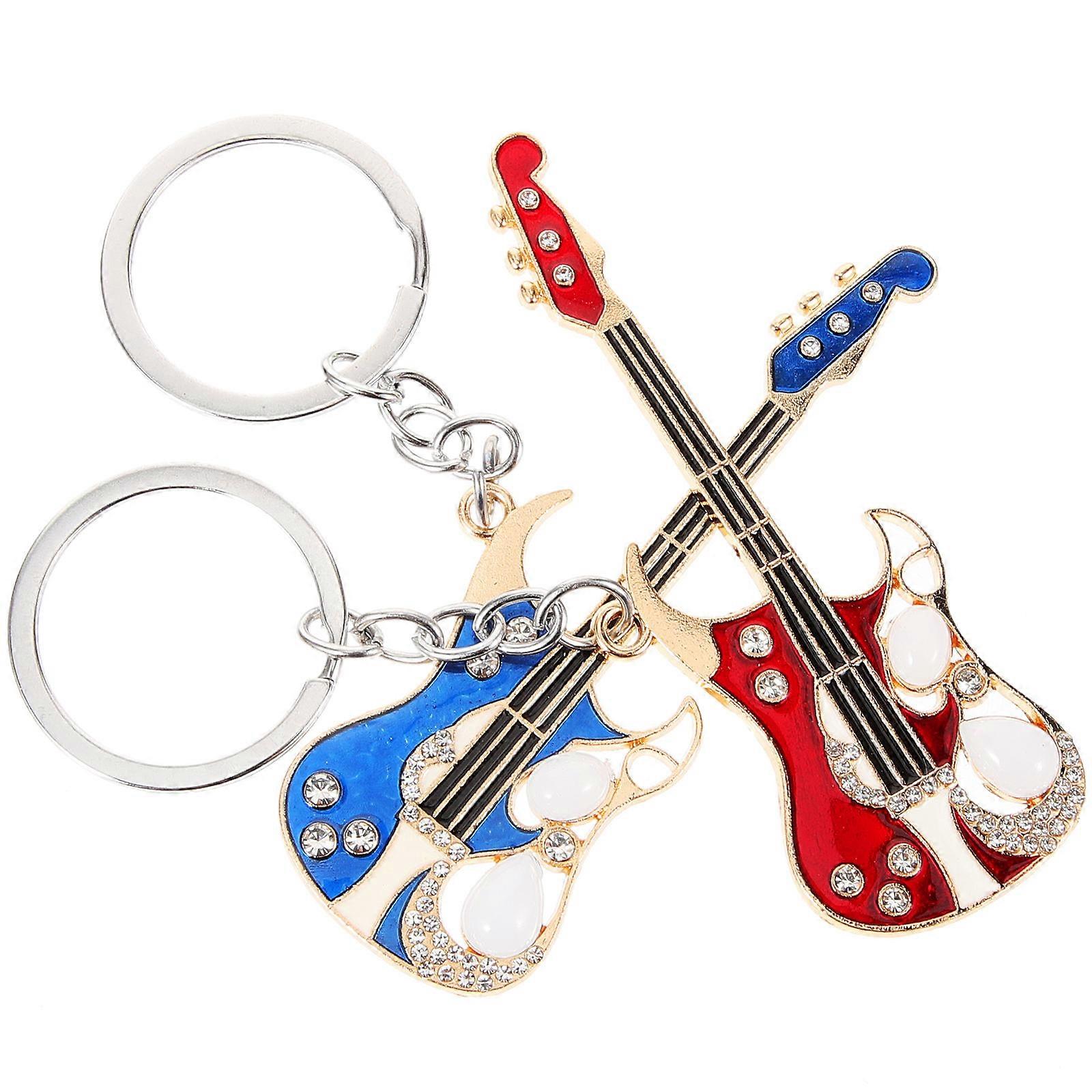 Guitar Keyring Metal Keychains for Key Use 2Pcs Assorted Color Zinc Alloy