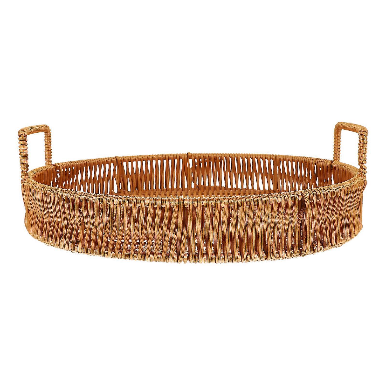 سلة الخبز المنسوجة الوجبات الخفيفة حامل التخزين حل للاستخدام في الفندق 31X30X8.8CM بني تصميم بسيط 1 قطعة