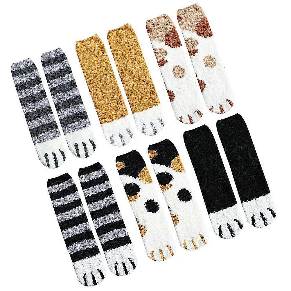Thick Warm Sock Sleeping Comfort Winter Wear Women Cat Paw Design Soft Fluffy 6 Pairs