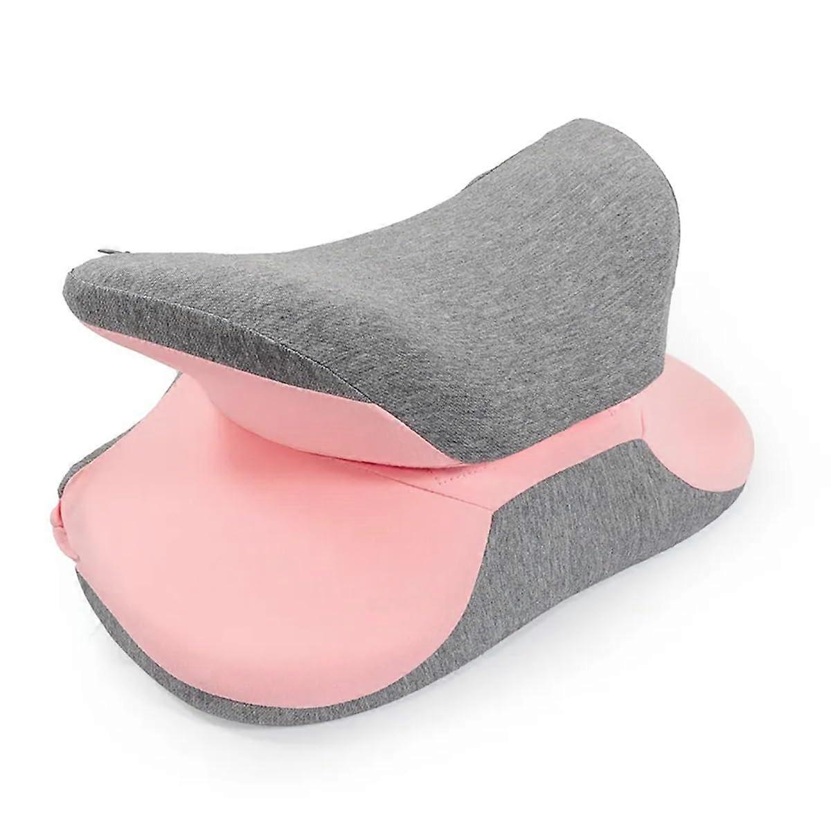 2 in 1 Office Sleeping Pillow, Builtin Back Support Lumbar Pillow, Memory Foam (Color: Pink)