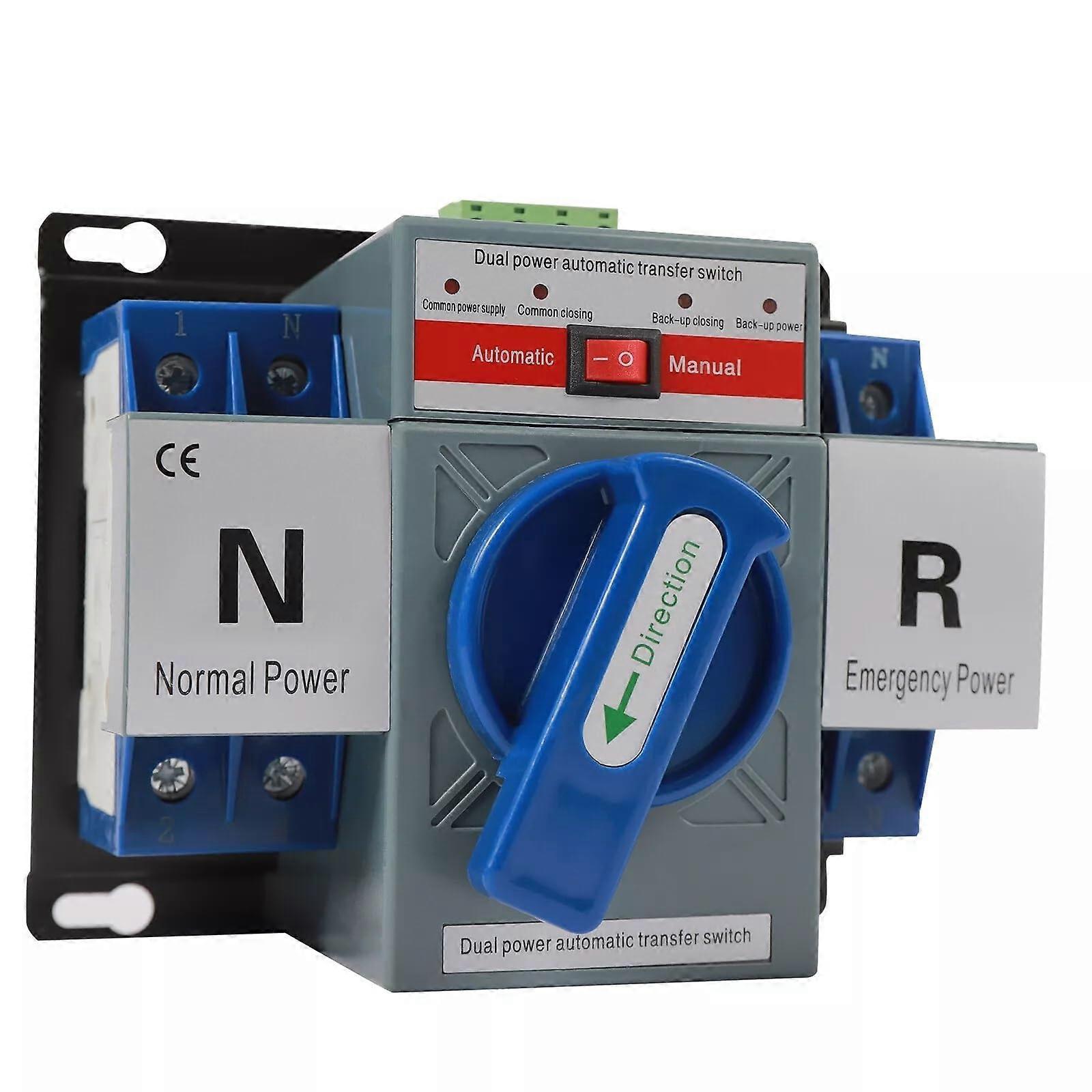 2P 63A Dual Power Automatic Transfer Switch, AC110V, Plastic and Red Copper, Toggle Switch Control Converts Blue, GCQ263/2 2 63A