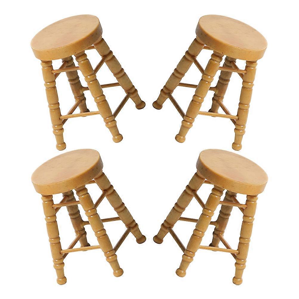 Dollhouse Decor Miniature Round Stool High Leg Design For Indoor Display Compact Size Natural Wood 4Set