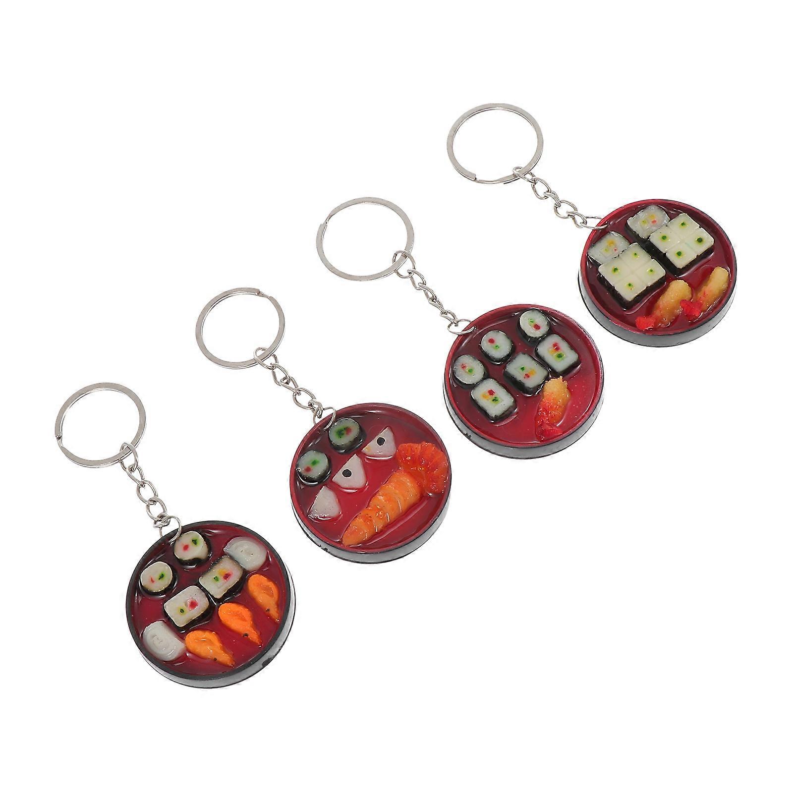 Round Bento Keychain Simulation Food Key Chains Bag Pendant Red 4X4X0.5CM PVC Keyrings for Kids Daily Use 4Pcs