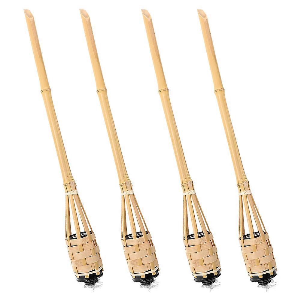 4pcs Bamboo Windproof Torch Outdoor Decor for Weddings, Festivals & Summer Parties – Sturdy Handmade Oil Lamps for Romantic Ambiance – Easy Setup