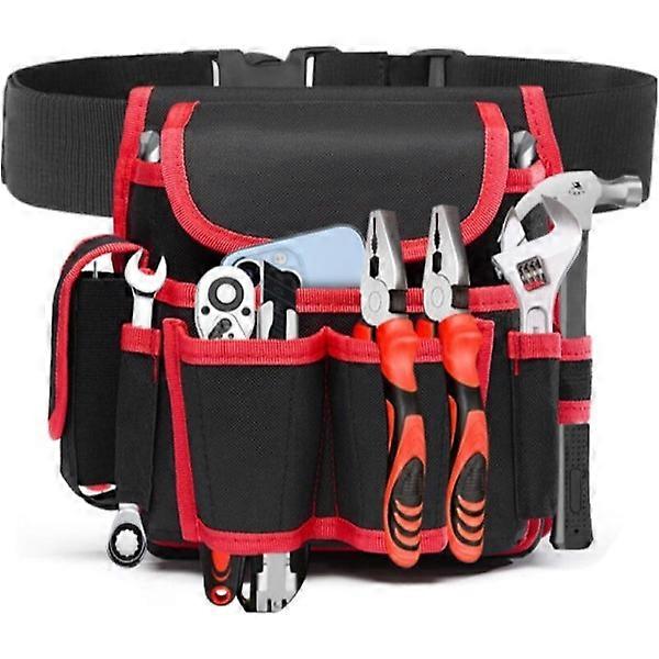 Professional Tool Bag, Adjustable Tool Holder Belt Pouch, Electrician Tool Belt, Carpenter Tool Belt (Red)