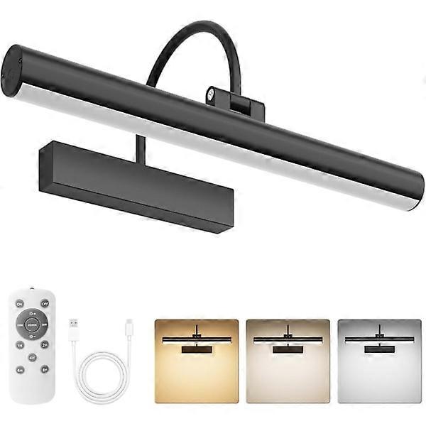 Rechargeable Picture Light with Remote, Dimmable & 3 Color Temperatures, Battery Operated Wall Lamp with Timer & Memory - Black Black
