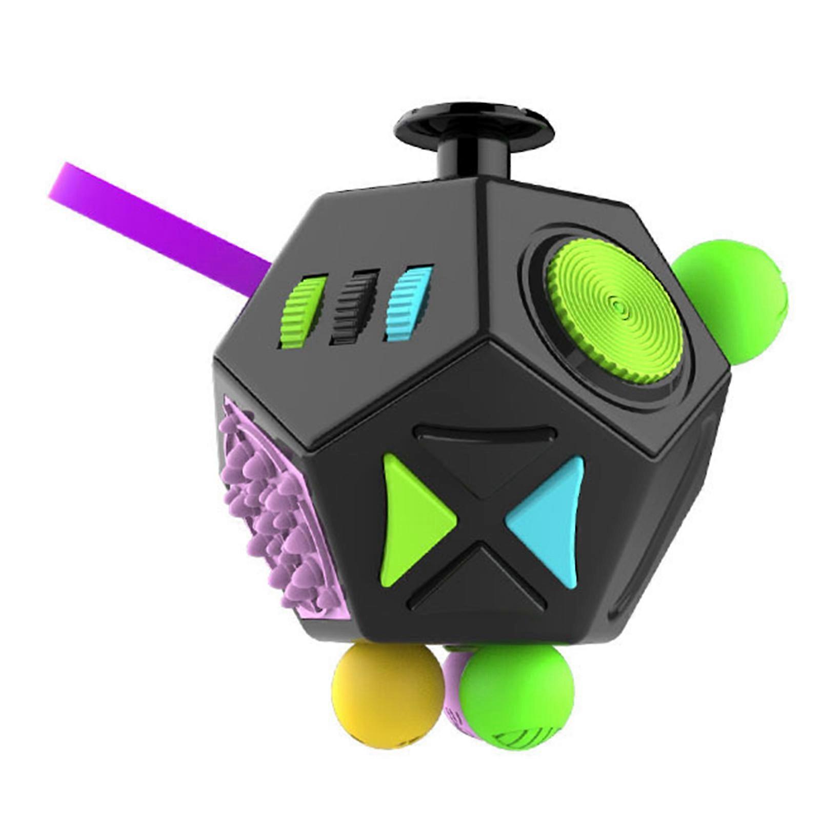 Fingertip Dice Toy 12 Sides Reduce Anxiety Decompression Dice Toy for Office Bus Black