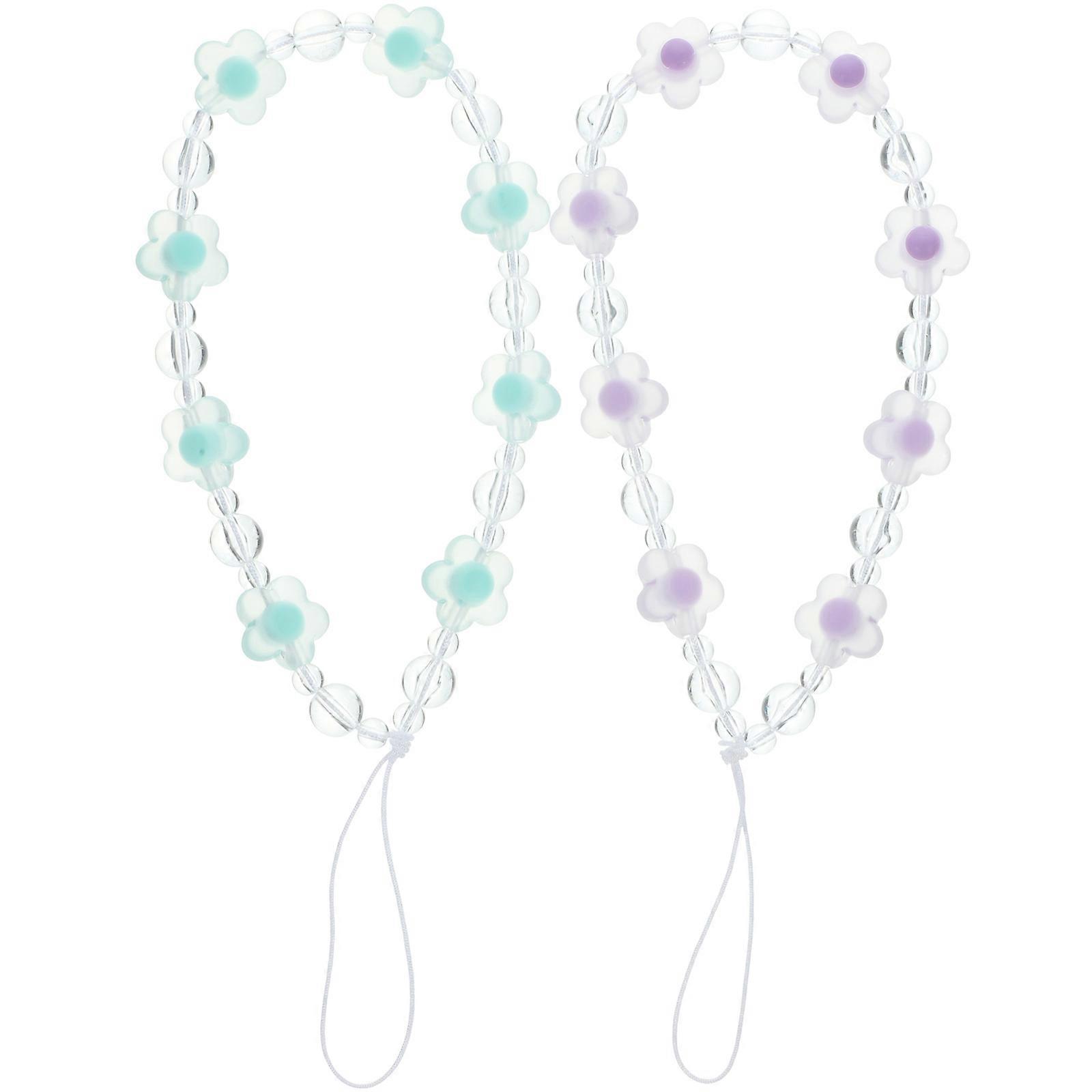 2pcs Anti-lost Phone Lanyards with Flower Beads for Mobile Phones Cameras Made of Plastic Assorted