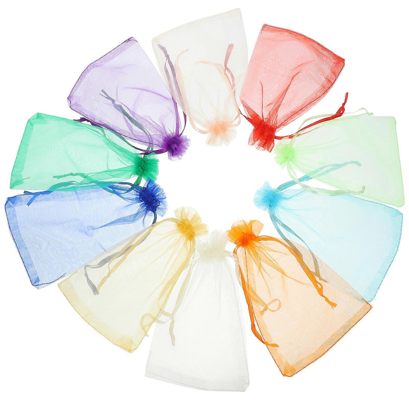 100pcs Organza Favor Bags with Drawstring – Mixed Colors Pouches for Jewelry, Candy, DIY Party Favors & Special Occasions