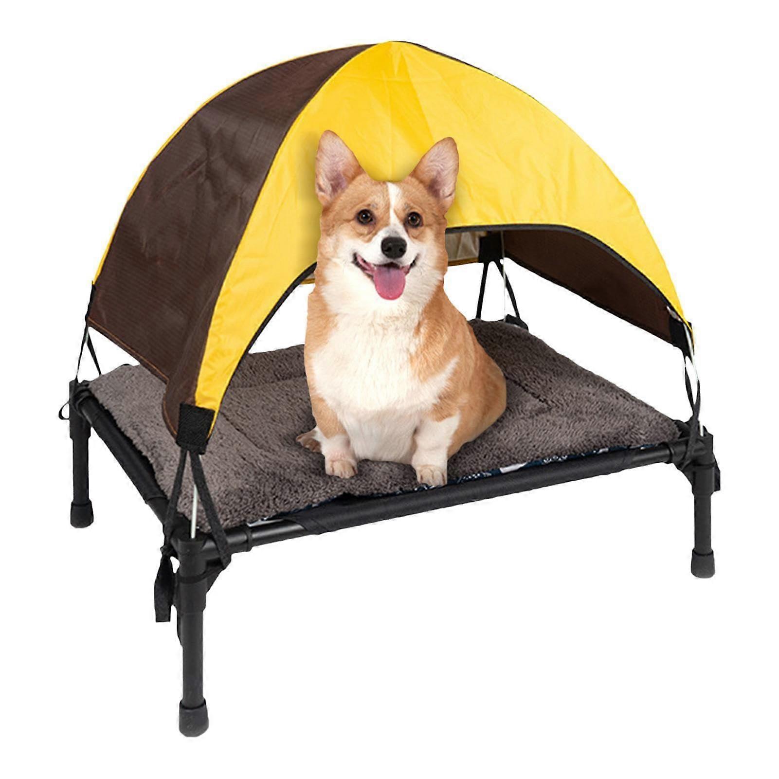 Dog Bed - Durable Oxford Fabric, Portable Foldable Design, Raised with Removable Sun Canopy for Camping, Includes Carry Bag, Pillow, Blanket
