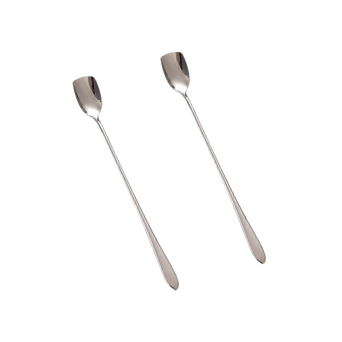 Kaffeelöffel Mit Langem Griff Edelstahl, Elegante Quadratische Teelöffel Für Kaffee Und Getränke, 2 Stück Silber