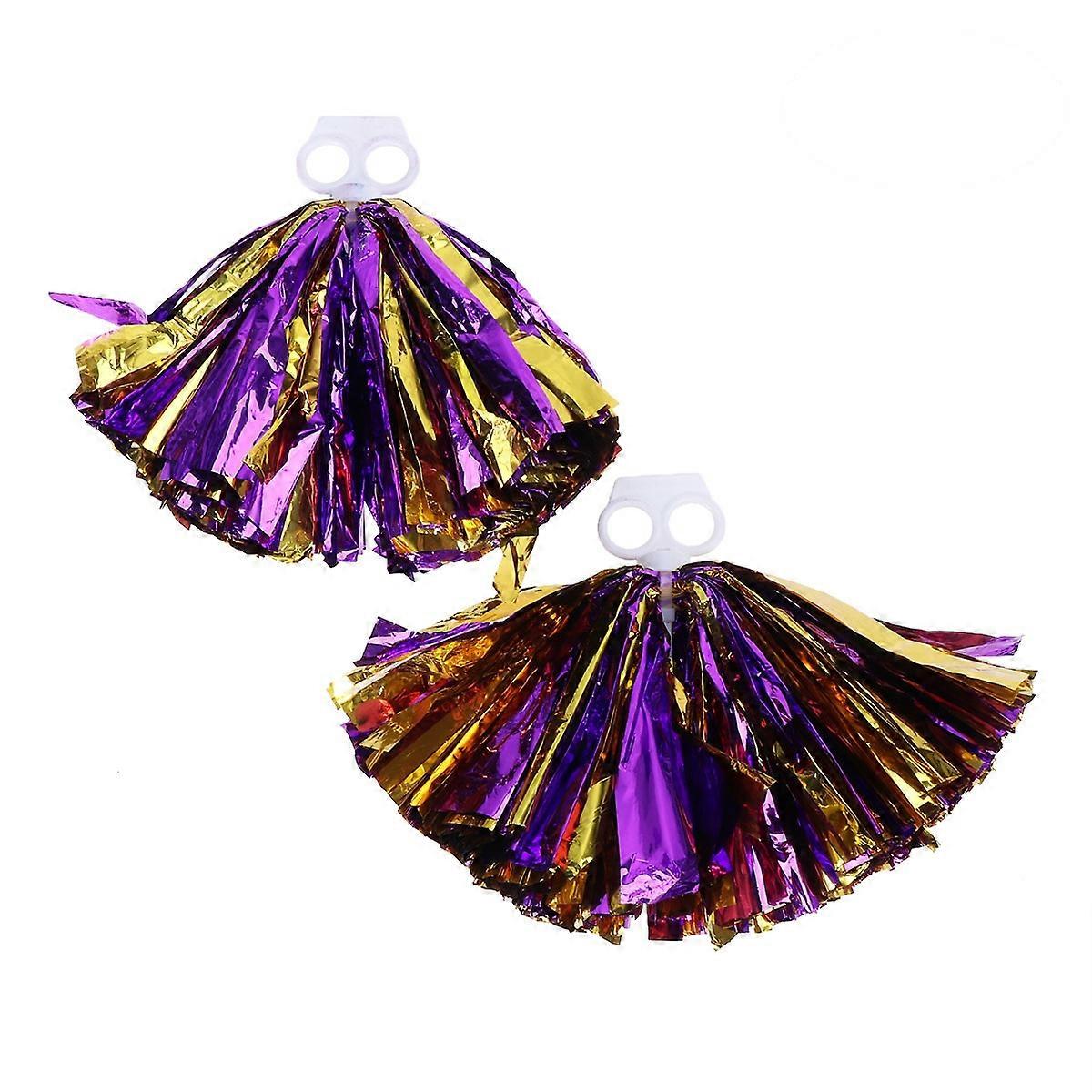 Cheering Poms Complete Set For High School Students And Kids Ring Design Sports Events Featuring Purple And Gold 30Cm 2Pcs