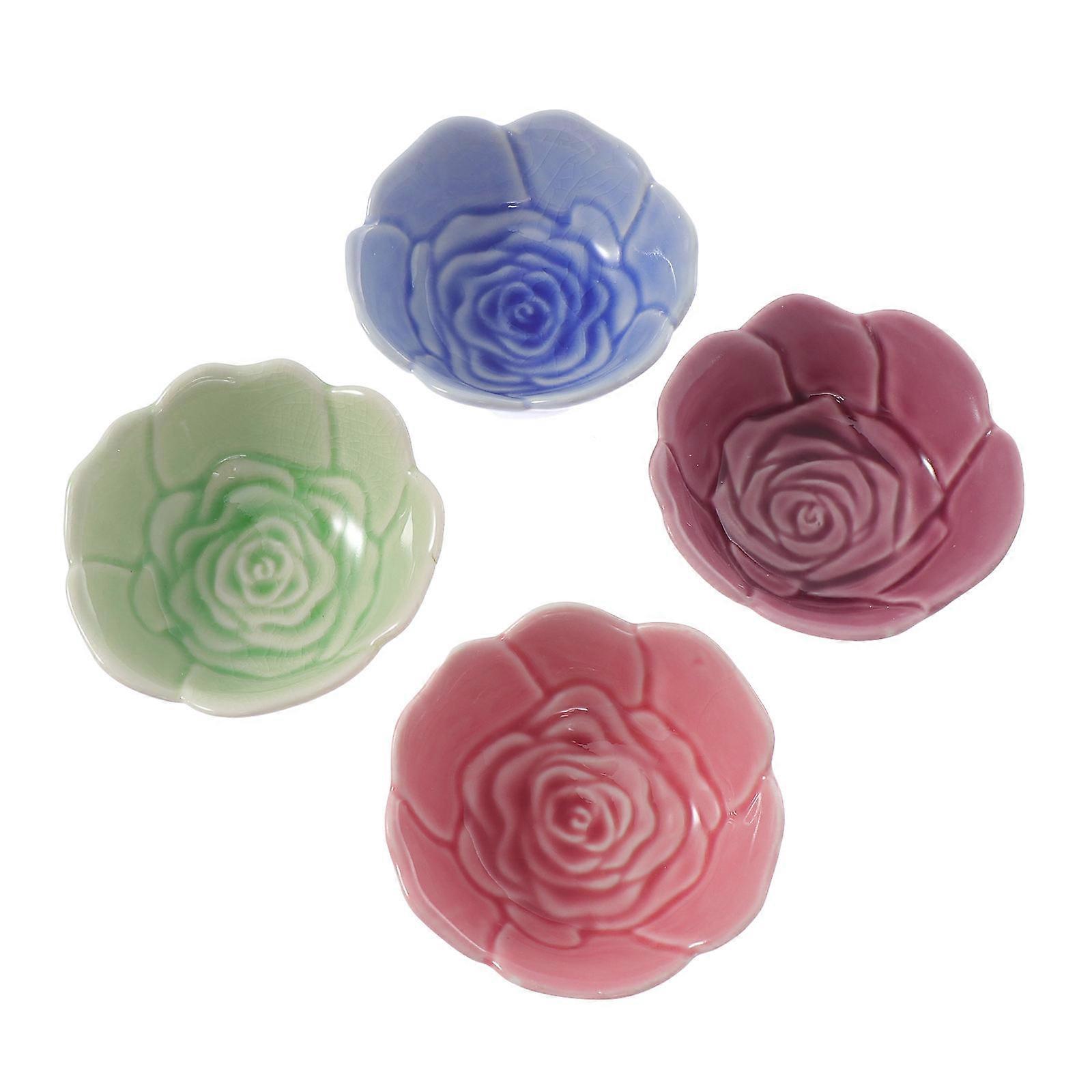 Ceramic Condiment Bowl 4Pcs Assorted Color Round Tableware For Family Design Suitable For Holding Seasonings