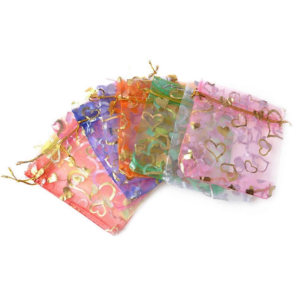 100Pcs Set Heart Shaped Candy Bags In Lavender Suitable For Parties And Weddings Featuring Convenient Golden Drawstring Closure