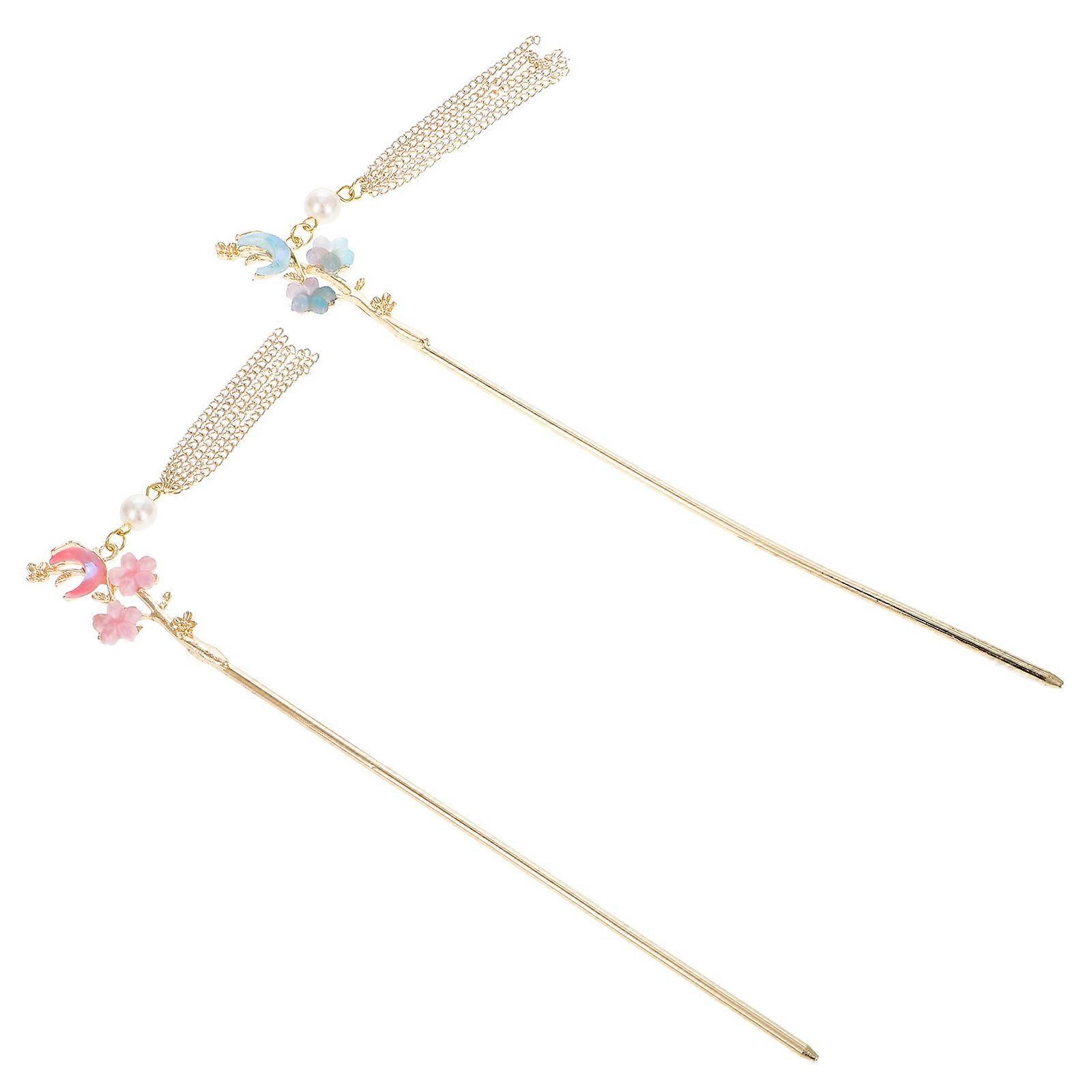 a refined and professional product description based on the title you provided:
**2pcs Vintage Chinese Hanfu Hair Sticks with Moon and Star