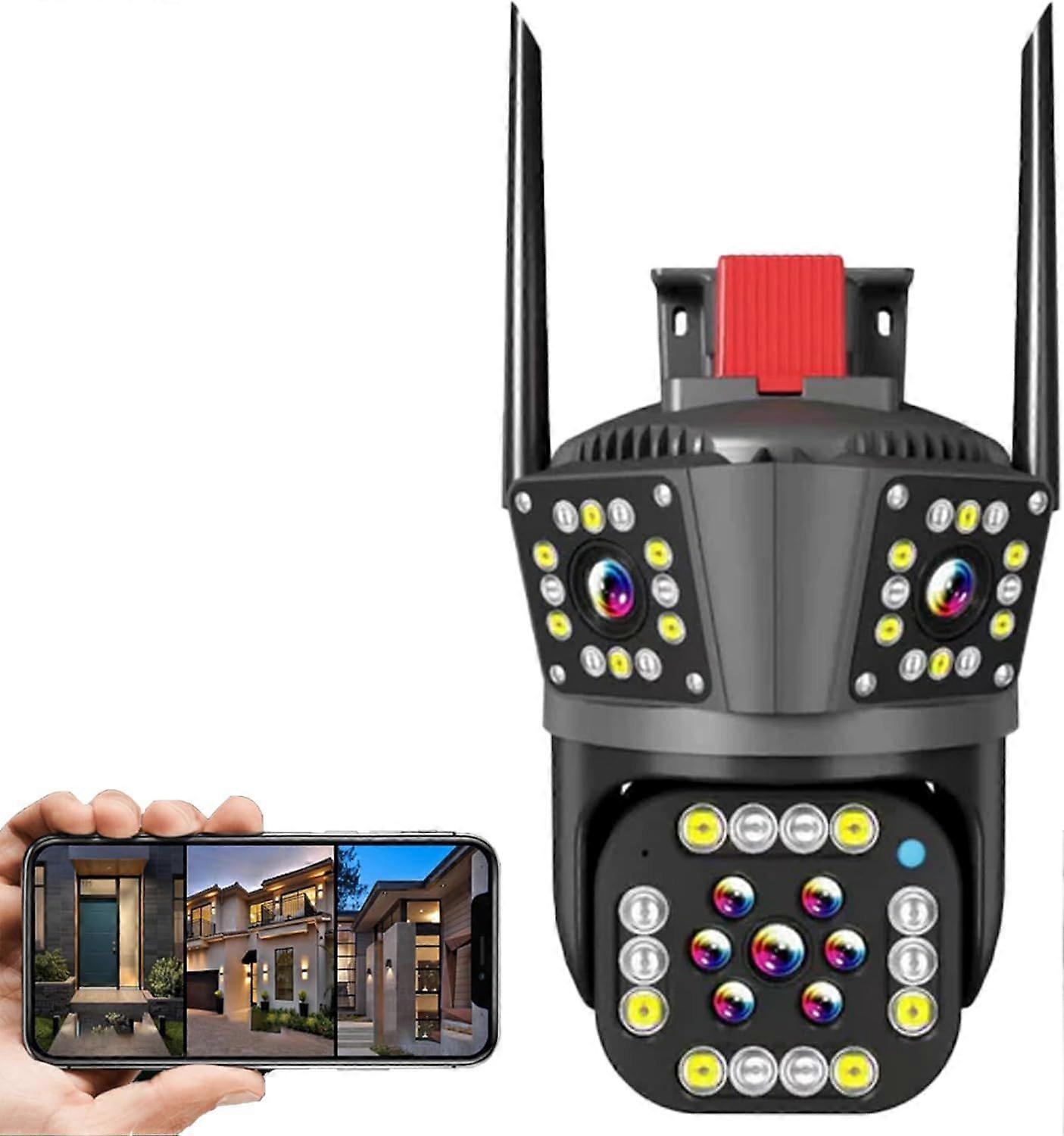 Outdoor Waterproof Wireless WiFi HD Security Camera,4k Security WiFi Camera Outdoor with Three Lens Motion Detection,360 View,2-Way Audio -CAN