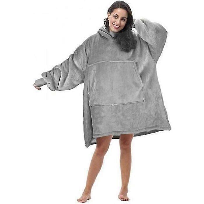 Fleece blanket with hood and giant pocket - ONEVER - Grey - Dimensions 80x120cm