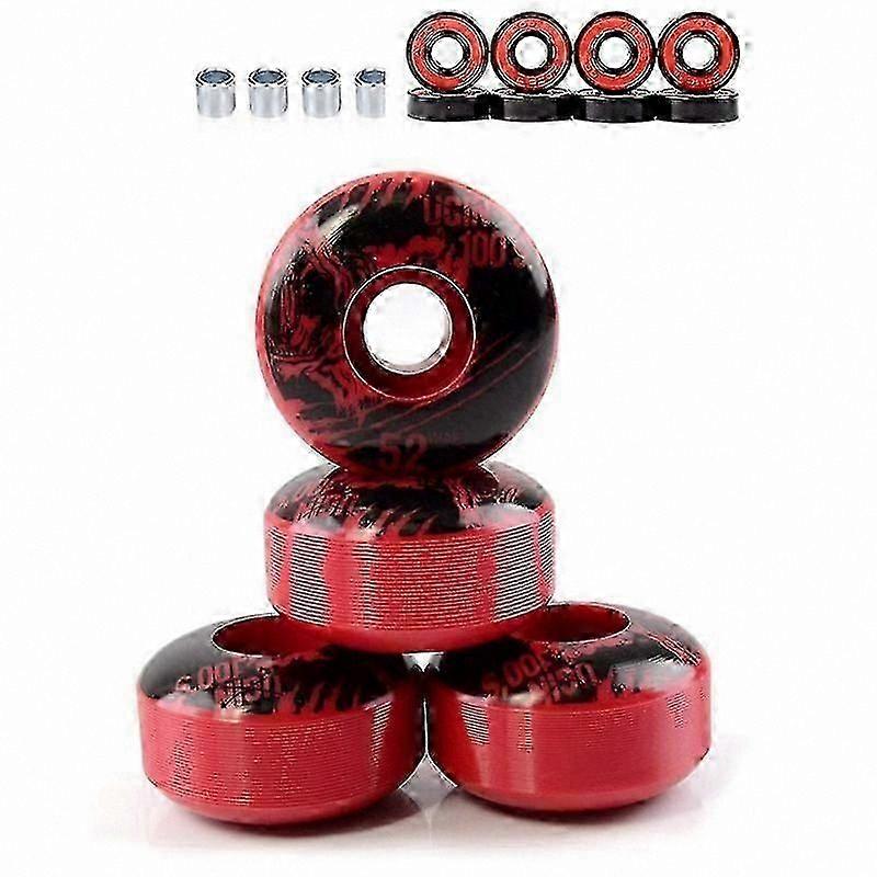 Red Cruiser Skateboard Wheels, 52mm with ABEC-9 Bearings and Spacers (Set of 4)
