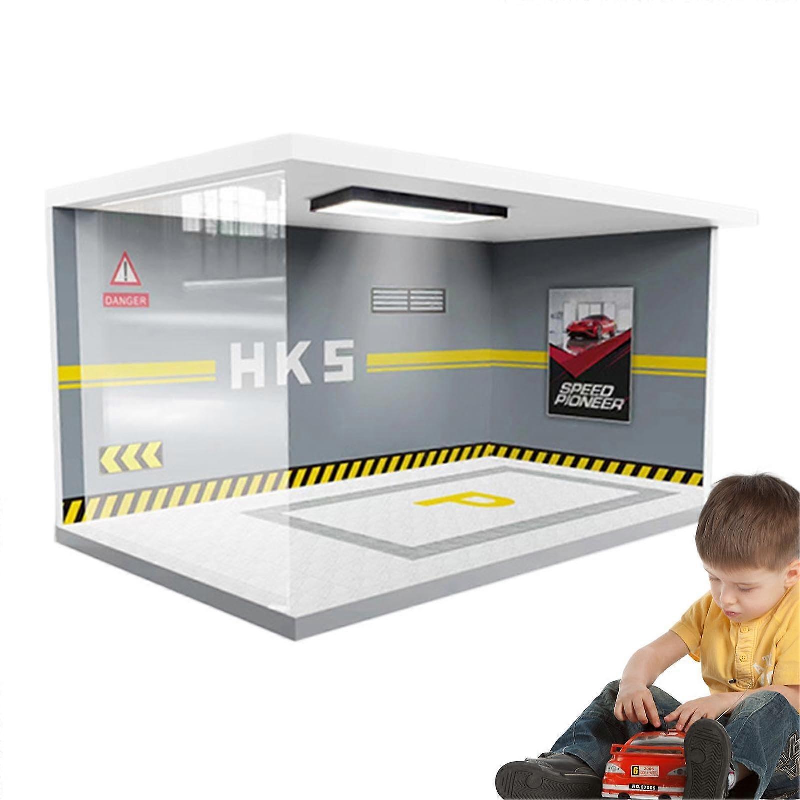 Car Model Display Cabinet with Lights Realistic Garage Scene G1241s