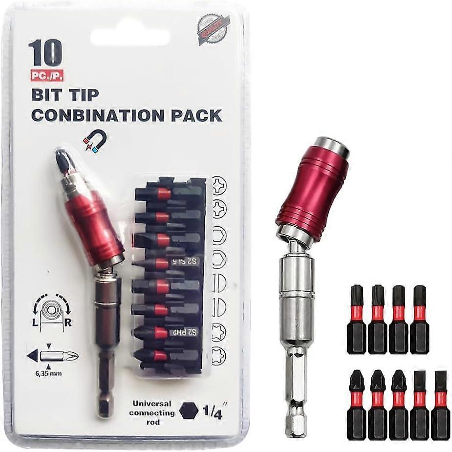10Pack Screwdriver Bit Set, 20° Adjustable Pivoting Holder with 9PCS Bits