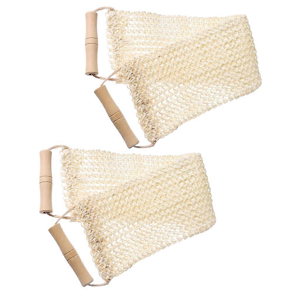 Exfoliating Back Scrubber with Comfortable Wooden Handle Sisal Material Beige Color for Home Use 2 Pieces