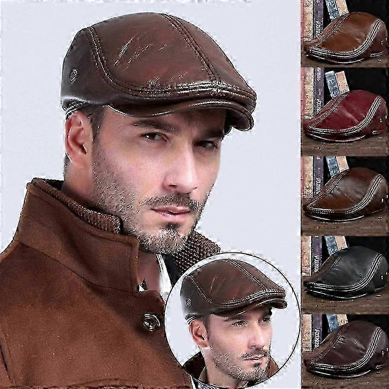 Genuine Leather Beret-Style Hunting Cap: Cowhide Warm Hat for Men
