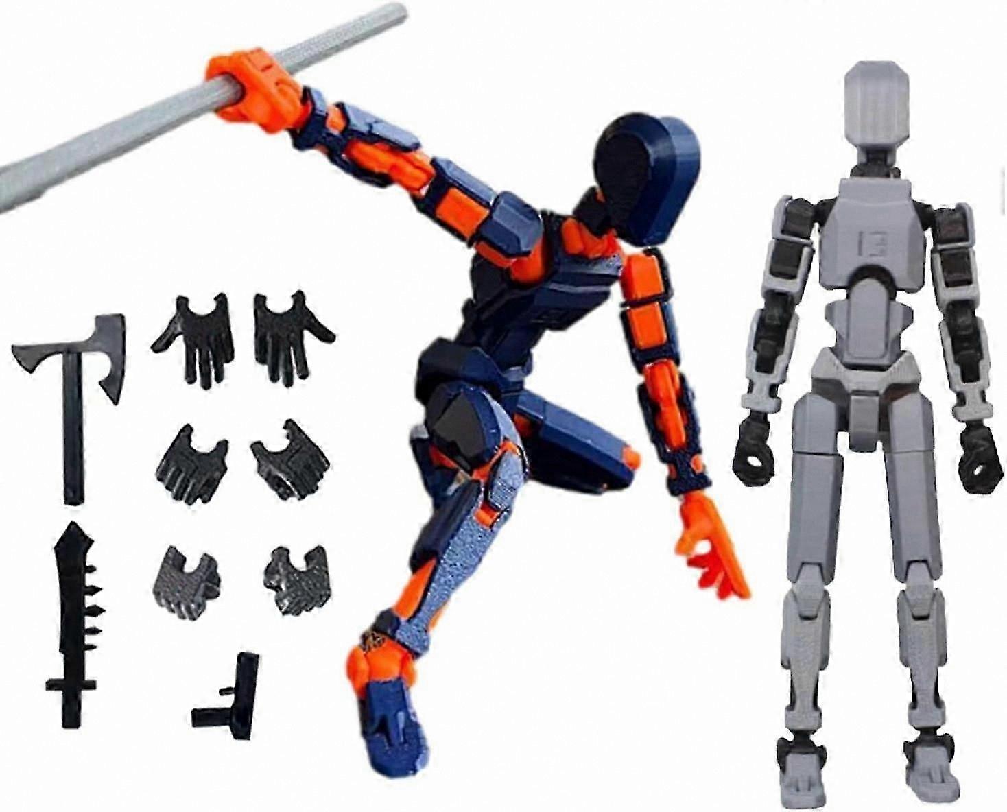 3D Printed Multi-Jointed Action Figure with Robot-Themed Decorative Accessories