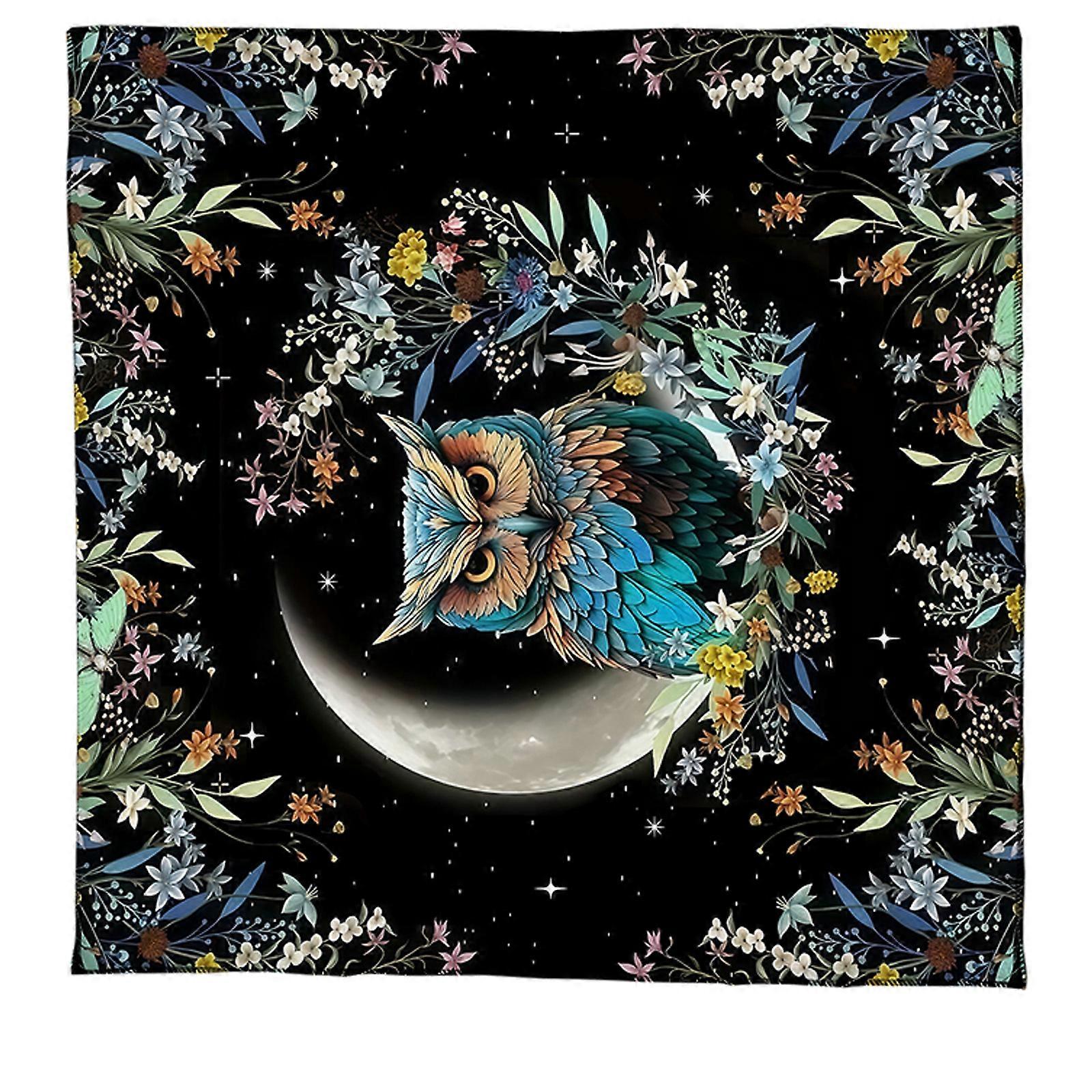 Sun Moon/Owl Pattern Astrology Tablecloth Tarots Divinations Tablecloth Altars Cloth Divinations Board Game Accessory B 75x75cm