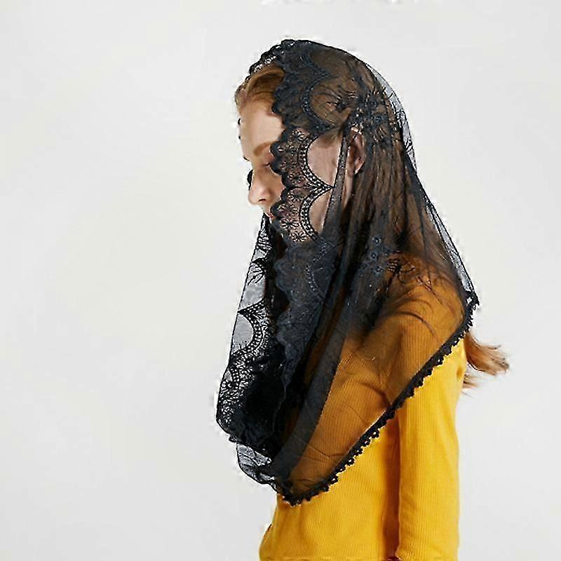 Δαντέλα Mantilla Veil για παραδοσιακή λατινική μάζα και θρησκευτικές υπηρεσίες Μαντήλι που καλύπτει το κεφάλι σε λευκό και μαύρο