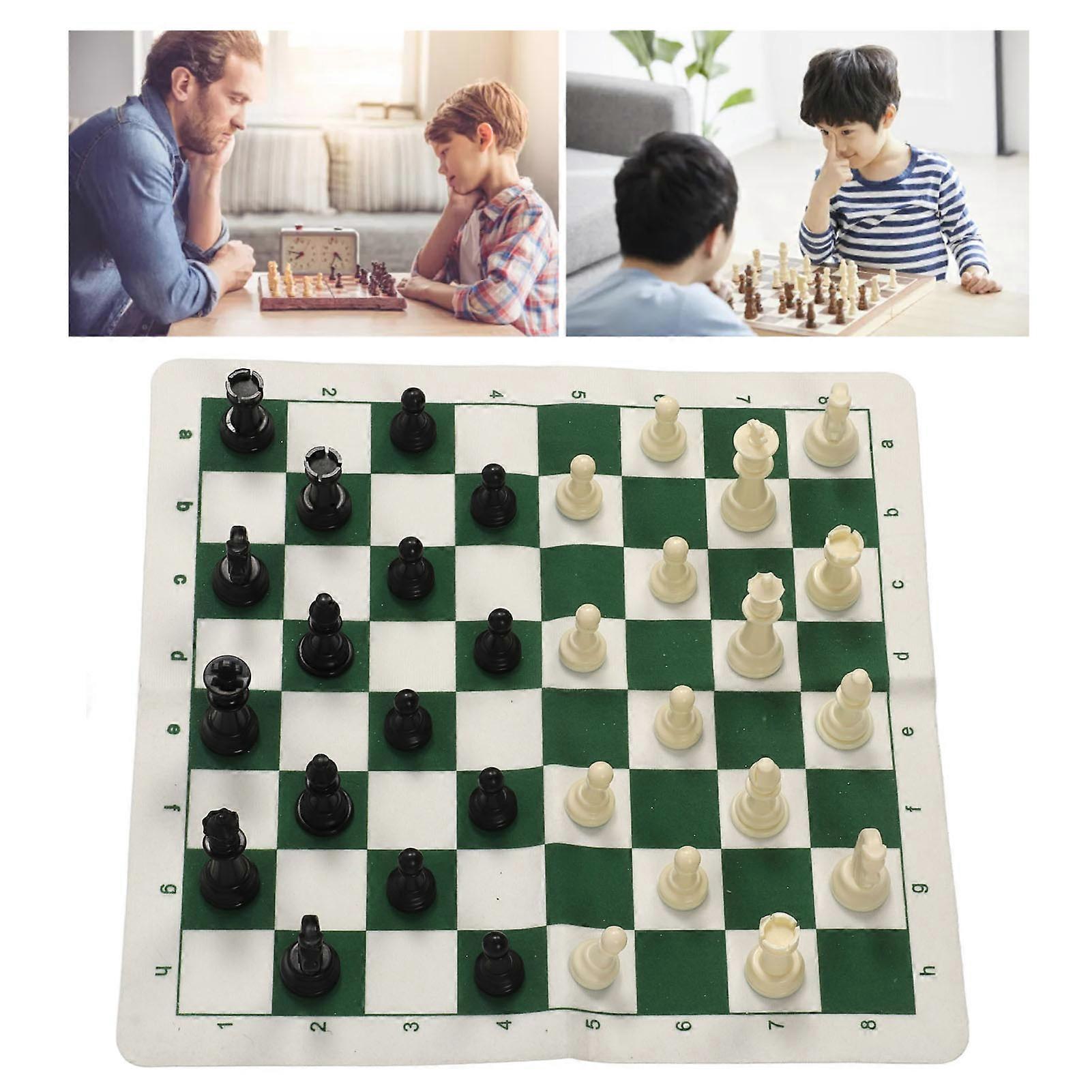 Portable Plastic Chess Set 50cm Board Green White Pieces