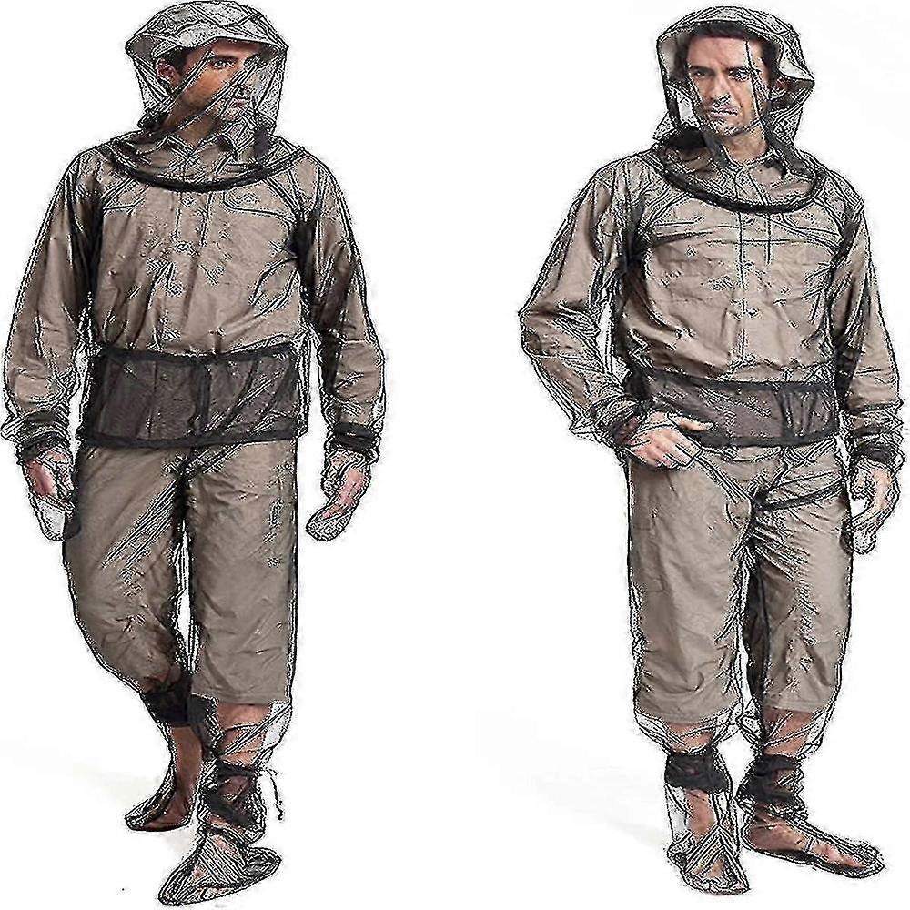 4-Piece Mosquito Protective Suit Set with Jacket, Hood, Pants, and Netting for Outdoor Use