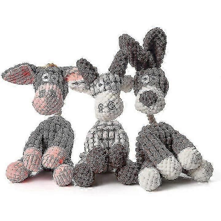 3pcs Indestructible Robust Donkey Dog Toys for Aggressive Chewers, Squeaky Plush Chew Toys for Large Dogs