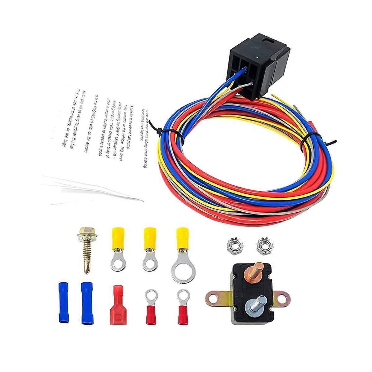 Electric Fan Fuel Pump Harness and Relay Kit 30A Relay Circuit Breaker and Crimp Terminals & Hardwa