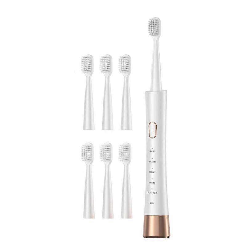 Sonic Electric Toothbrush for Adults, USB Rechargeable Sonic Toothbrush with 6 Brush Heads, Smart Timer, 5 Modes, 2-hour Fast Charge Last 30 Days - WH