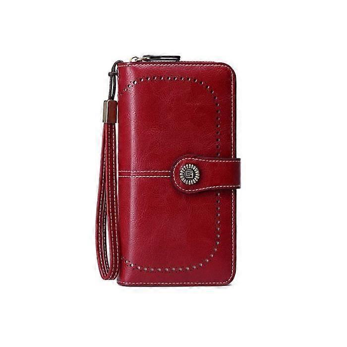 Women'S Pu Leather Rfid Blocking Large Capacity Long Wallet With Zipper - Burgundy