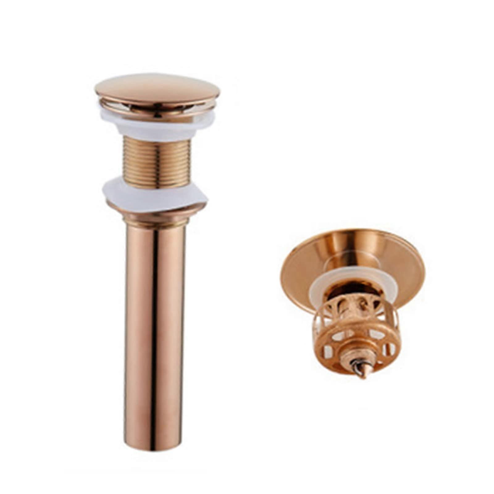 Pop Up Drain Stopper For Bathroom Sink Rose Gold, Overflow, Filter Basket, Full Copper, Push-Pull Sink Drain