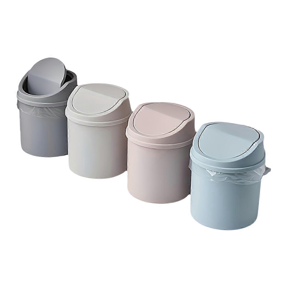 4pc Space-Saving Mini Desktop Trash Can with Lid - Cylindrical Tabletop Waste Bin, Easy to Clean Screw-Off