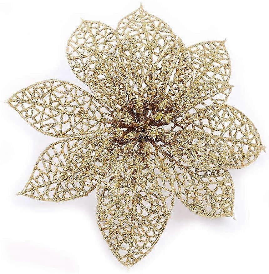クリスマスツリーの装飾用のゴールドスパンコールポインセチアフラワー30個パック:ガーランド用のオーナメントを選択