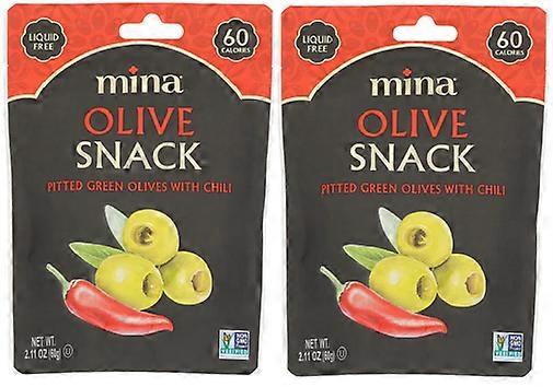 Mina Olive Snack Pitted Green Olives with Chili 2 Pack