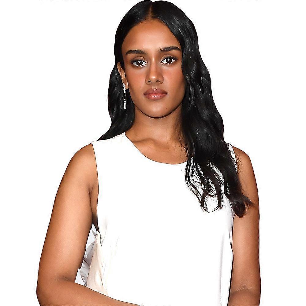 Shabana Azeez (vit klänning) halvkropp kompis utskärning